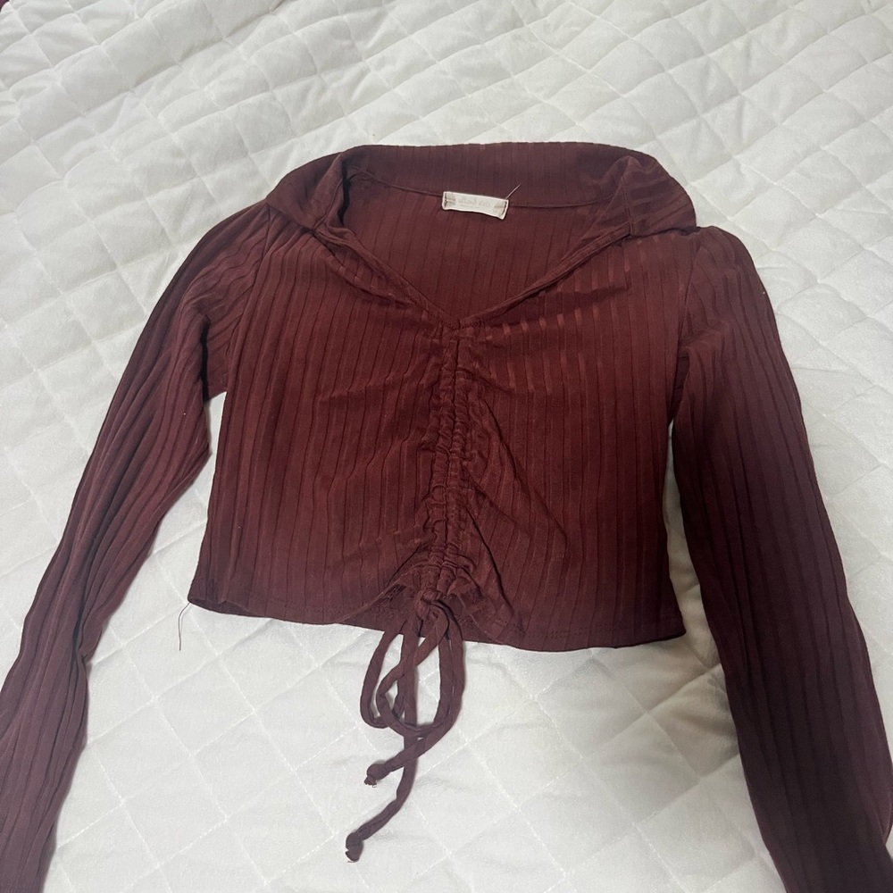 Altar’s state burgundy long sleeve crop top size S